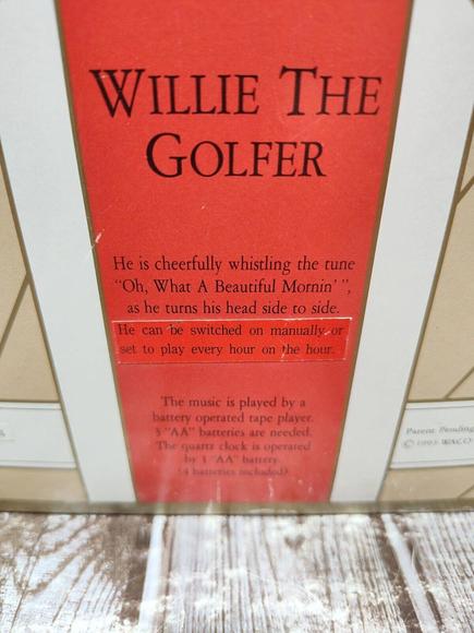 New 1993 Melody In Motion Willie The Golfer Handpaint Porcelin Bisque Clock NIB - Picture 4 of 13